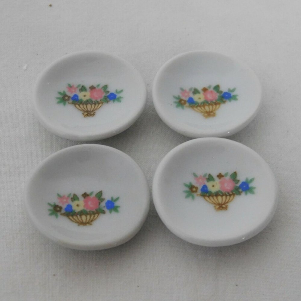 Porcelain 13 Piece Mini Miniature White w/Flower Basket Tea Set Teapot Dolls - Picture 10 of 11